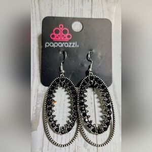 Paparazzi Black and Silver Double Oval Drop Earrings